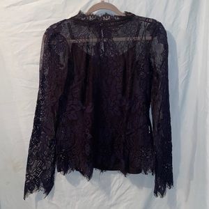 Lace mesh long sleeve shirt Navy size M